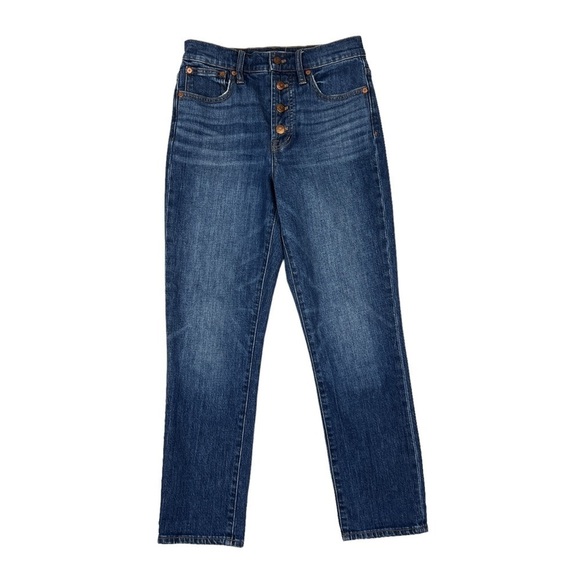 Madewell Dark Blue Wash Button Front Perfect Vintage Cropped Jeans - Picture 2 of 7